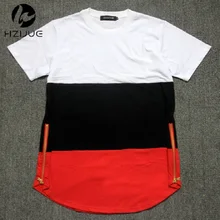 summer style mens t shirts white black red patchwork golden side zipper swag t shirt streetwear hip hop t shirts extended tees