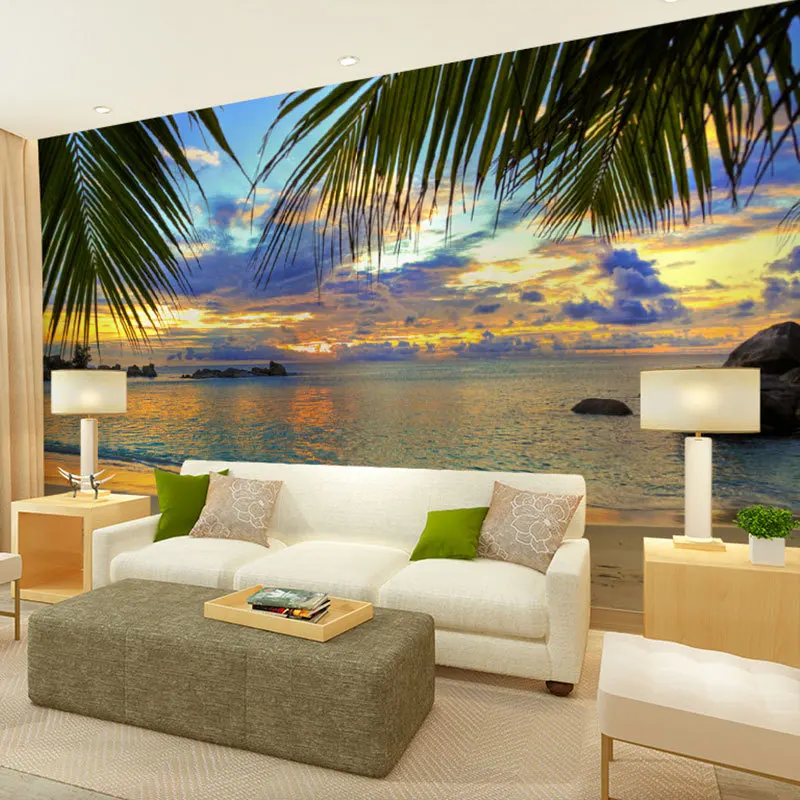 

beibehang sunset seaview graphic wall decals large papel de parede 3d murals wallpaper decorative panels wall papers home decor