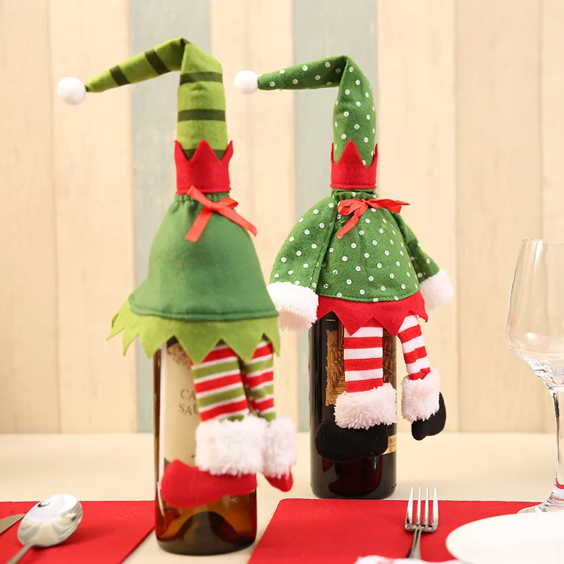 Christmas Red Wine Bottle Holder Cover Bag Elf Champagne Set Xmas Decors Table Decorations for Home | Дом и сад
