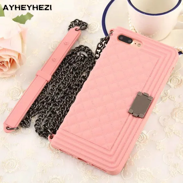 Goede 50 stks partij Groothandel crossbody mobiele telefoon case cover met lange keten ketting voor iphone 8 7 6 s 6 plus insta meisje mode