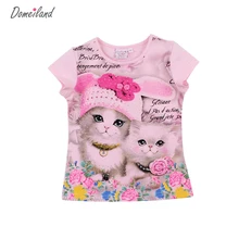 2017 fashion summer domeiland children brand clothing for kids girl short sleeve print 3d cat cotton t shirts tops baby clothes
