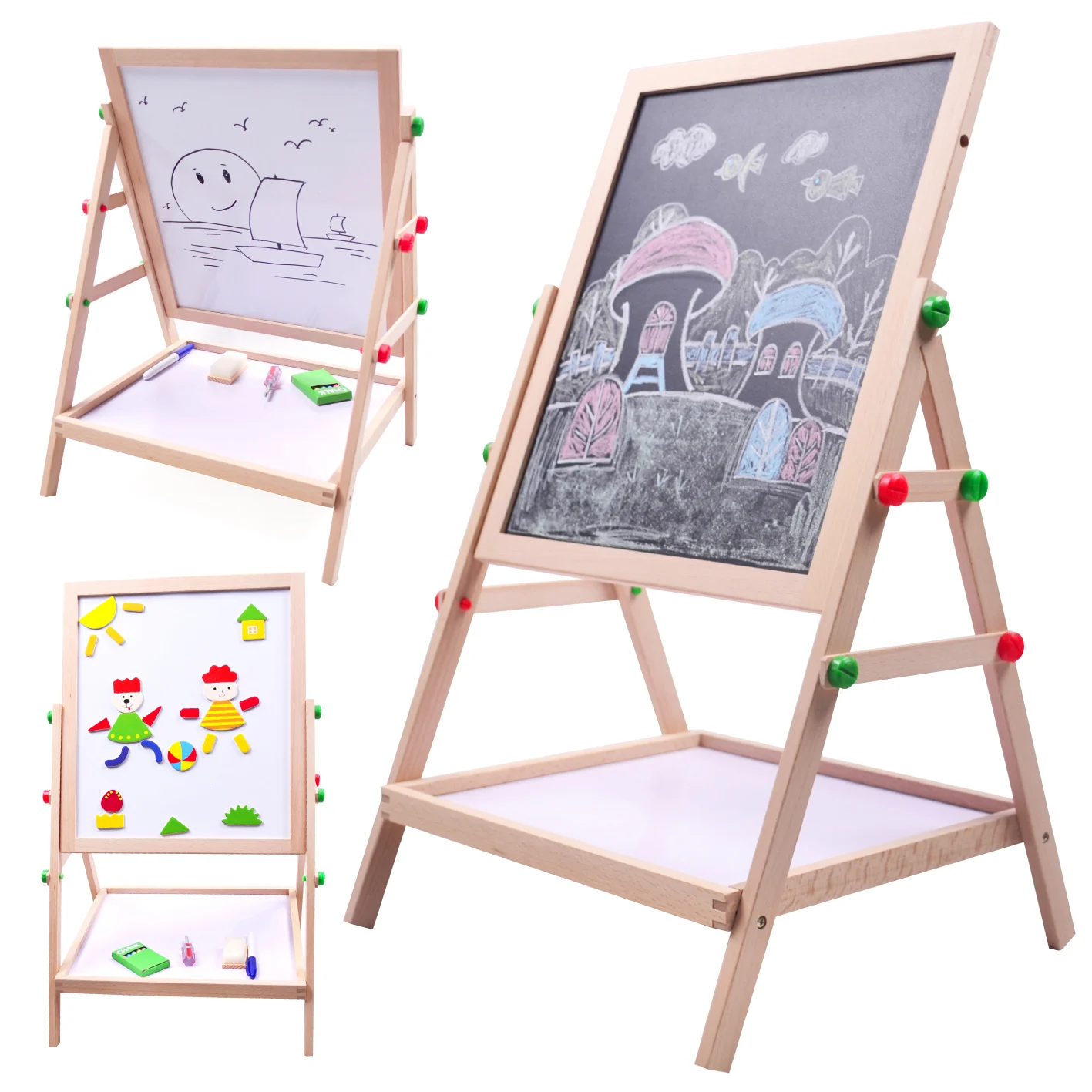Multifunctional wooden drawing board sided small blackboard children