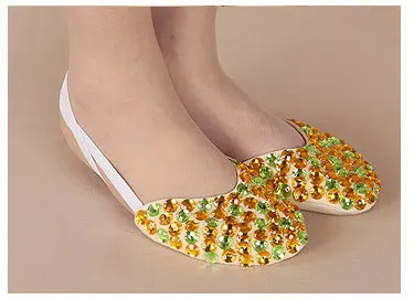 13 цветов, профессиональная Одежда для танцев, женские балетки на плоской подошве, обувь для занятий танцами живота, туфли, расшитые бисером - Цвет: Gold green