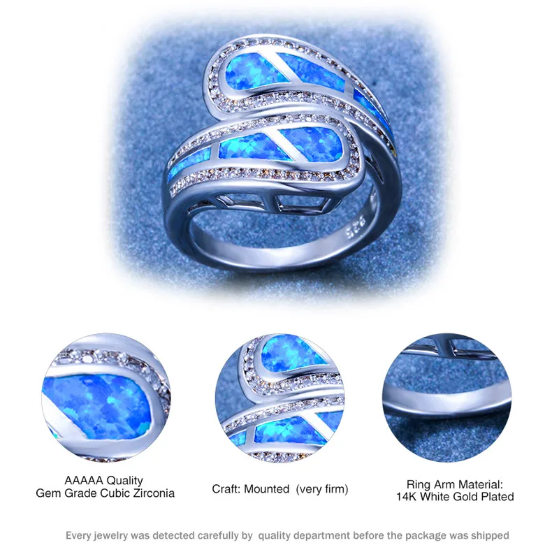 Роскошное женское кольцо с белым и голубым огненным опалом, уникальное 925 пробы Серебряное обручальное кольцо, кольца для помолвки для женщин