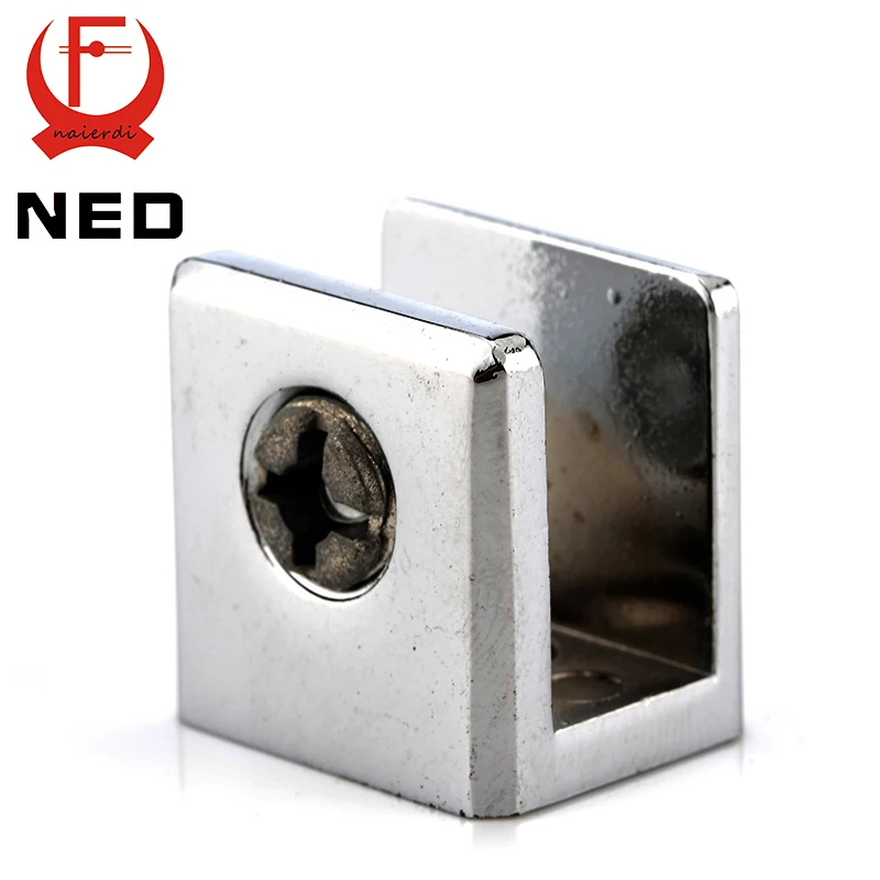 NED Square Glass Clamps Zinc Alloy Shelves Support Brackets Clips For