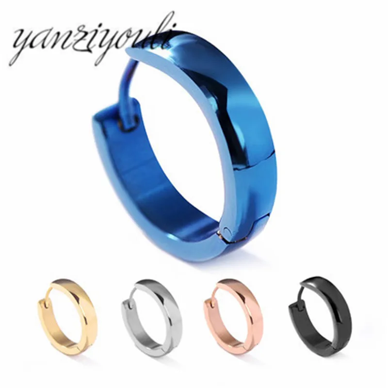 

1pair 5 Colors Punk Round Titanium Steel Buckle Tide Stainless Steel Earring Cool Ear Stud for Men Male and Female Buckle