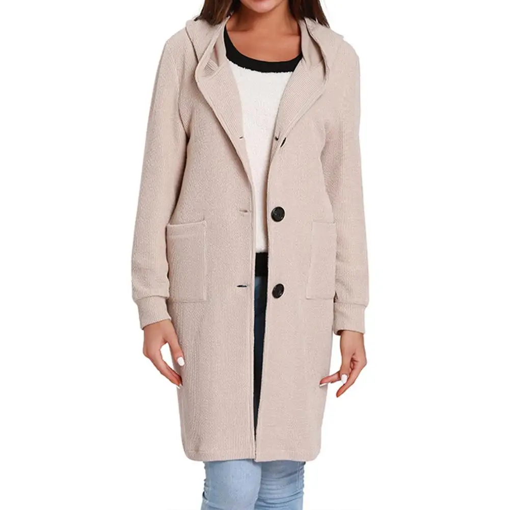 Новый женский осенне зимний модный длинный вязаный Тренч с капюшоном и длинным