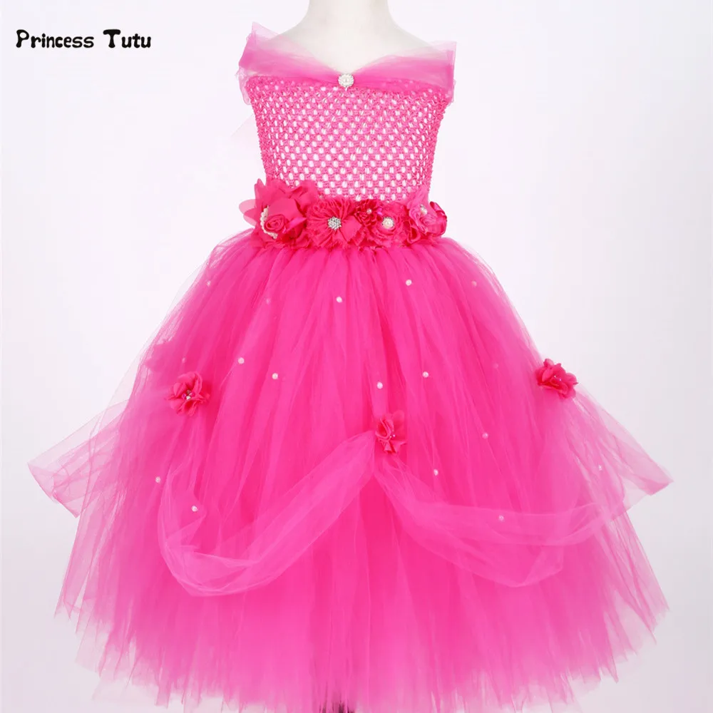 Baby Princess Dress Tulle Fancy Tutu Dress Baby Girl Toddler Party Halloween Beauty Beast Cosplay Costume 1 Year Birthday Dress