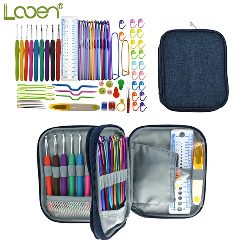

Looen Mix 23pcs Crochet Hooks Set Yarn Knitting Needle Sewing Needles Scissors Set With Blue Bag Women DIY Craft Tools Accessory