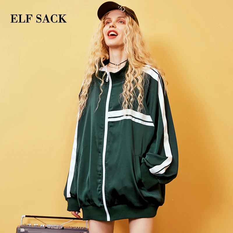 

ELF SACK Autumn New Woman Outerwear Coats Casual Patchwork Turtleneck Women Jackets Wide-waisted Femme Coats Female Jackets