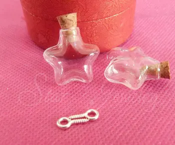 

Mini 100pcs/lot New 20*20*6mm Star shape clear glass bottle with cork with eyehook charm necklace accessories