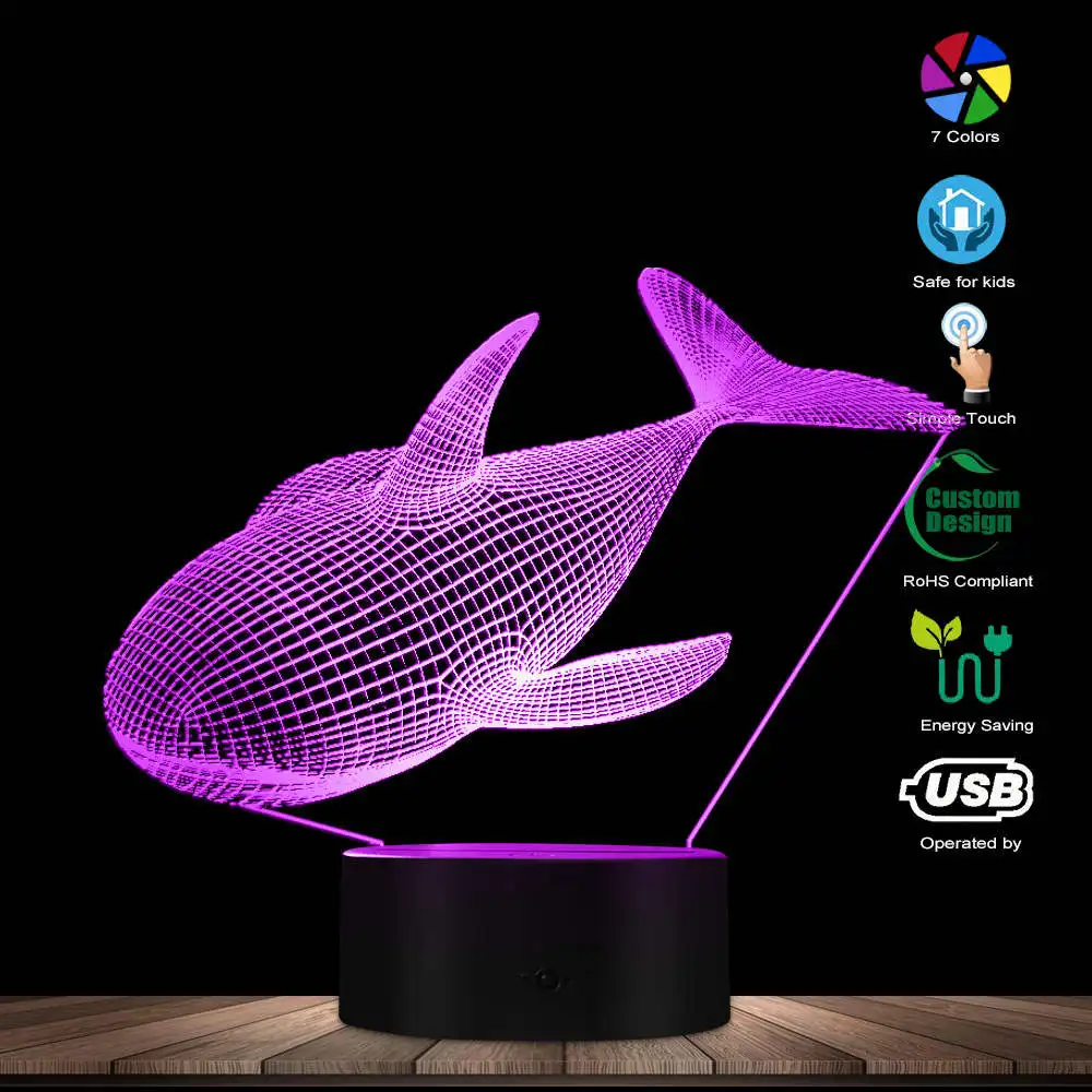 Цветной 3D оптический иллюзионный светодиодный светильник в форме Кита, акриловый визуальный перспективный модный модельный домашний декор, ночной Светильник