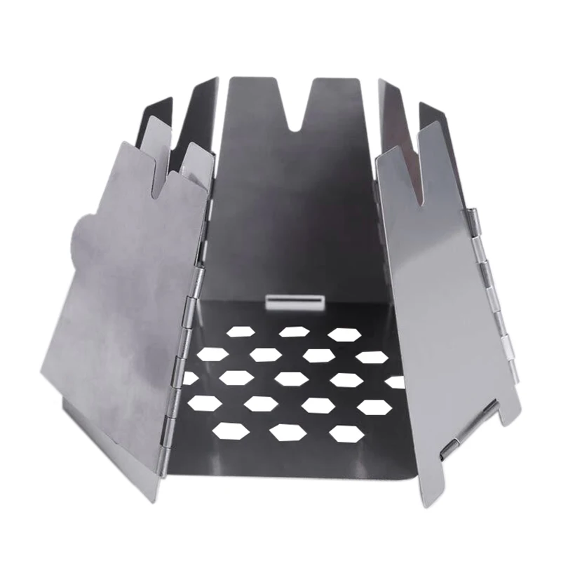 

Outdoor Camping Stove Mini Folding Hexagon Wood Stove Stainlesss Steel Portable Furnace Cooking Survival Bbq Picnic Burners