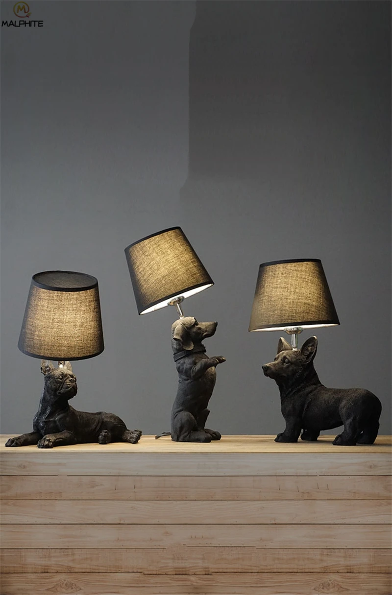 Черно-белая настольная лампа для щенков, прикроватная лампа для спальни, настольная лампа для гостиной с собаками, abajur para quarto Deco, осветительные приборы