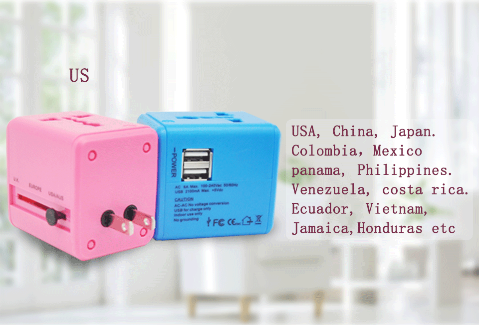 Universal Travel Adapter Electric Plugs Sockets Converter US AU UK EU with Dual USB Charging 2.1A Electrical Power Plug European (10)