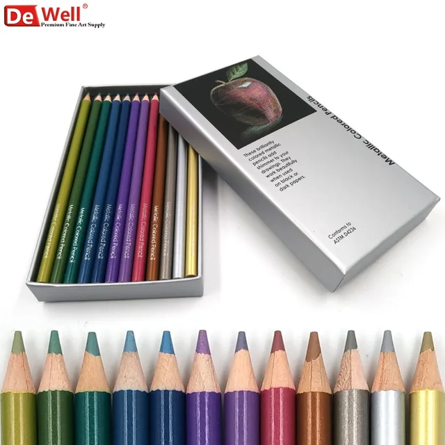 Hadiah 12 Set Pensil Warna Metalik Berwarna Pensil Gambar Pensil