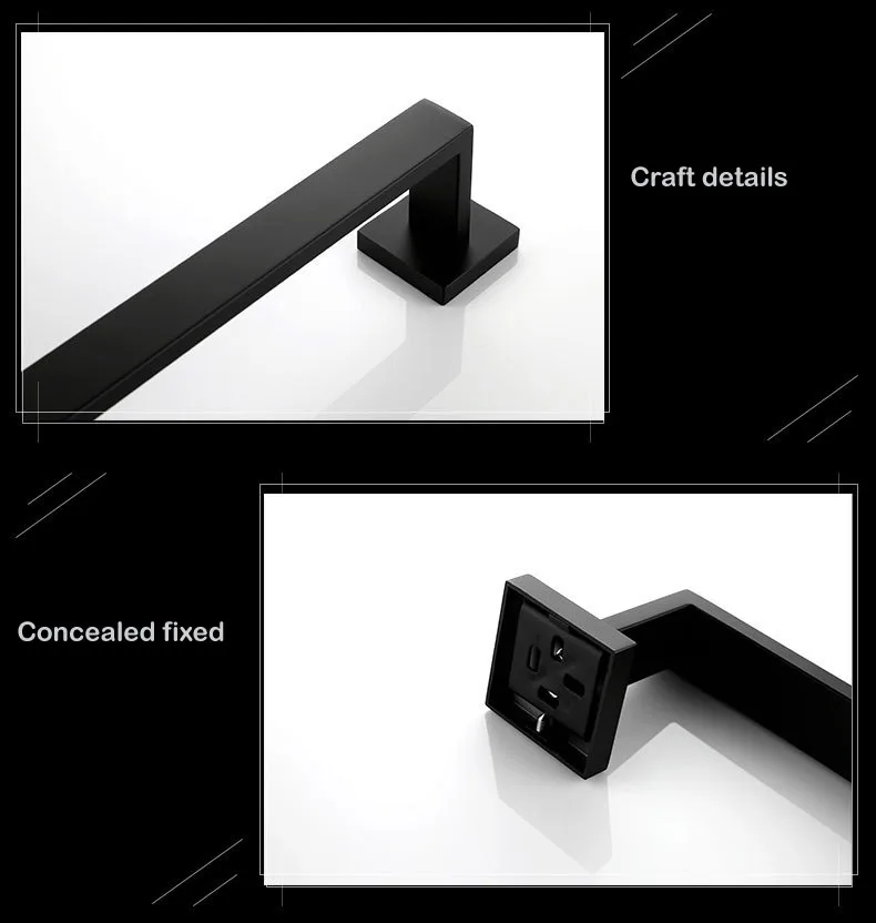 Towel Rack Bathroom Hardware Black Robe Hook Towel Rail Bar Rack Bar Shelf Tissue stainless steel single-rod Bathroom Accessorie