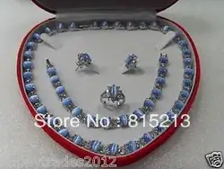 Бесплатная доставка ddh0458 Голубой опал комплект ювелирных изделий Кристалл Серебряное ожерелье браслет серьги кольцо (без коробки)