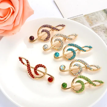 

mziking New Crystal Brooches Cheap Small Wholesale Rhinestone Brooch for Women Music Note Broche Fancy Broach Scarf Pins Pusheen
