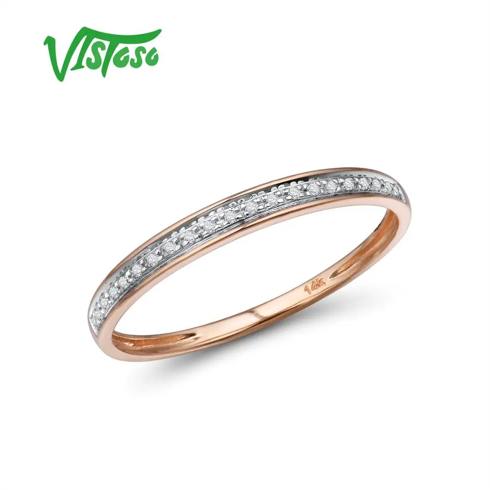 Skup VISTOSO oryginalne 14 K biały żółty pierścionki w kolorze różowego złota dla pani błyszczące diament zaręczyny rocznica prosty styl wieczne Fine Jewelry