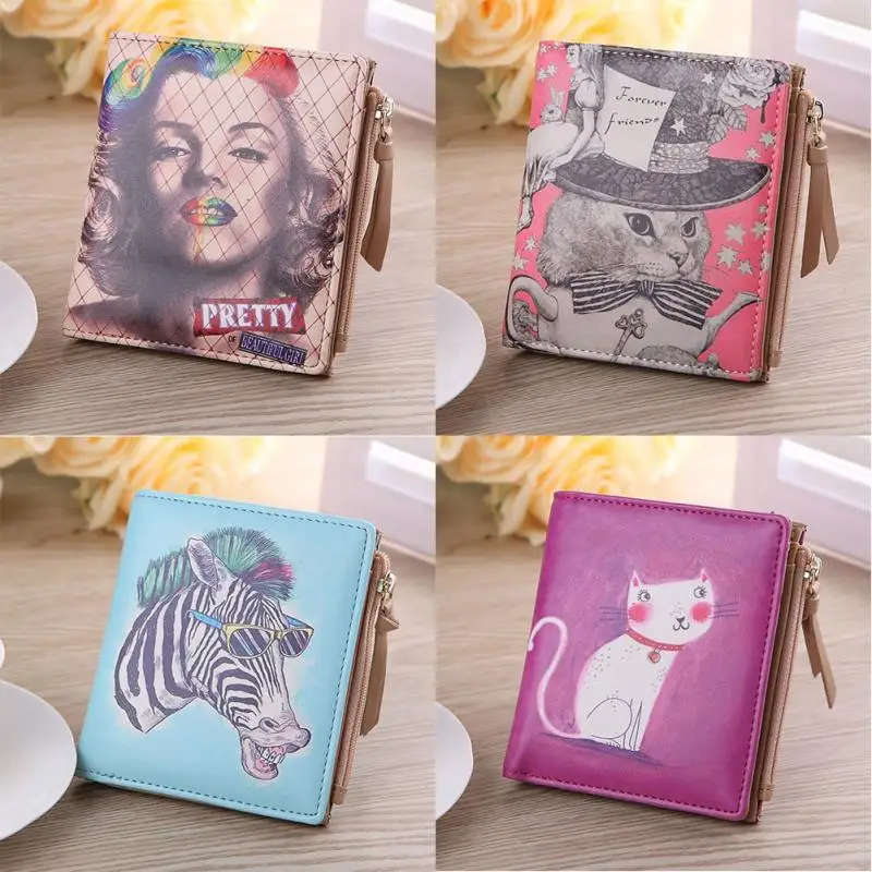 Женский винтажный кошелек Marilyn Monroe с рисунком кота из мультфильма тонкий