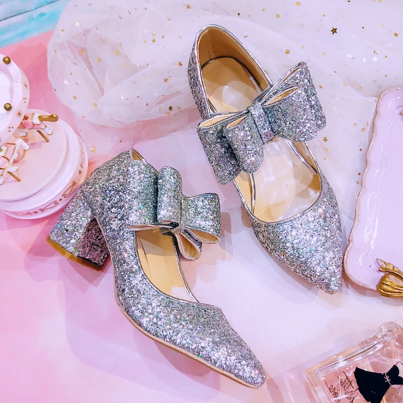 Plata Zapato Día Brillo Damas Silver Janes Boda Regalo Rosa Valentín De Lolita San Heel Heel Moda Las pink Bombas Mujeres Mary Tacones Novia 5cm Zapatos qAawfWPnxY