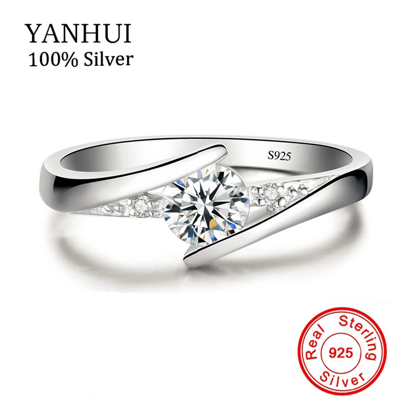 

Sent Certificate of Silver! YANHUI Original Pure 925 Silver Ring Luxury 0.5 Carat CZ Diamant Fashion Gift Rings For Women YR536