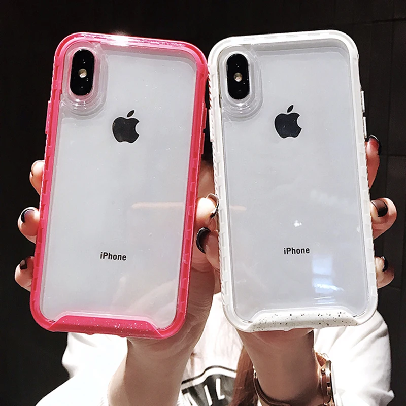 

Candy Color Wave point Frame Shockproof Case For iphone XS Max XS 6 6s 7 8 Plus Transparent TPU +PC Hard Protective Phone Case