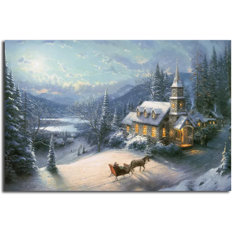

Sunday Evening Sleigh Ride By Thomas Kinkade Canvas Painting Print Living Room Home Decor Modern Wall Art Oil Painting Poster