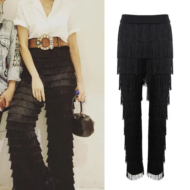 2018 Spring New Street Style Women Tassel Pants With Zipper Thin High