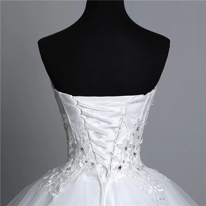 Appliques Pearls Strapless Ball Gown Wedding Dress