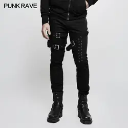 Новый Punk Rave Модные Ретро вечерние Для мужчин Heavy metal стиль Рок черные брюки K295M