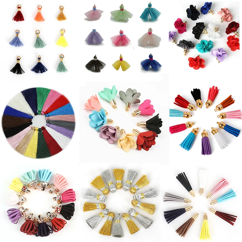 

10-50pcs Mix Styles Jewelry Tassel Charms Silk Polyester Tassel Flower Charms Pendants for DIY Jewelry Earrings Findings