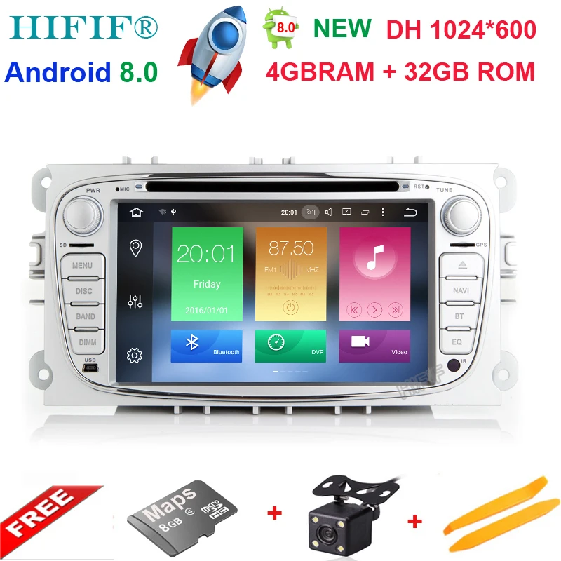 Perfect HIFIF Android 8.0 Octa Cores Car DVD Player For FORD/Focus/S-MAX/Mondeo/C-MAX/Galaxy 2 Din 7 Inch 3G/4G Wifi 32G ROM GPS Radio 1