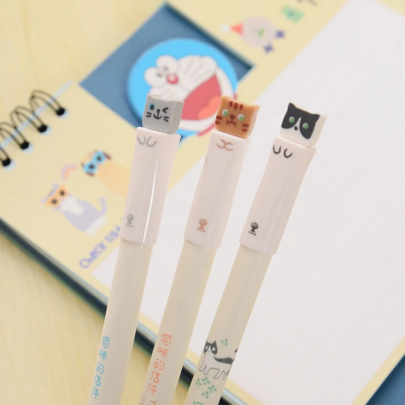 12 Pcs/lot New Cute cartoon cat Gel pen 0.38mm black ink Lovely Gilr felt-tip pen for students Stationery School office Supplies