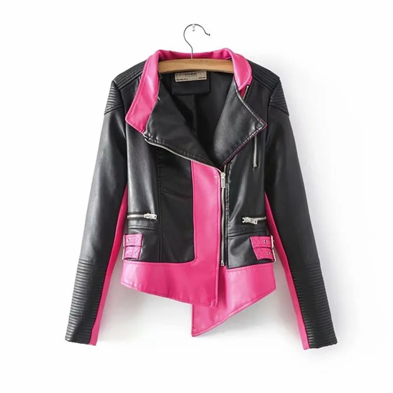 

2019 New Leather Jacket Women's Autumn Winter Lapel Long-Sleeved Stitching Large Size Wild Coat Motorcycle Leather Jacket A613