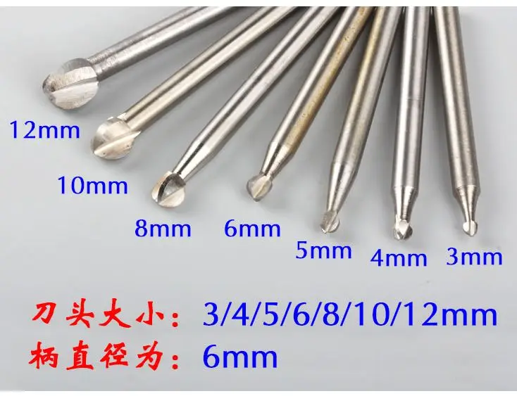 

7pcs 6mm Shank Milling-tool Three Bladed Knife Round Cutter Head Sphere Cutters Wood Carving Tools Polishing Engraving Graver