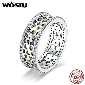 

WOSTU 100% Real 925 Sterling Silver Honeycomb Design 7mm Luxury Finger Rings For Women Silver Fashion 925 Jewelry Gift CQR391
