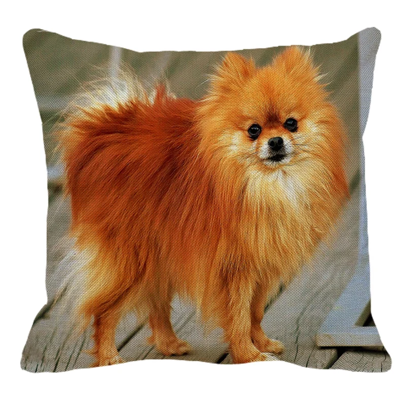 XUNYU Pomeranian Print Linen Pilllowcase Home Sofa Square Cushion cover Animal Dog Pattern Pillow cover AC105