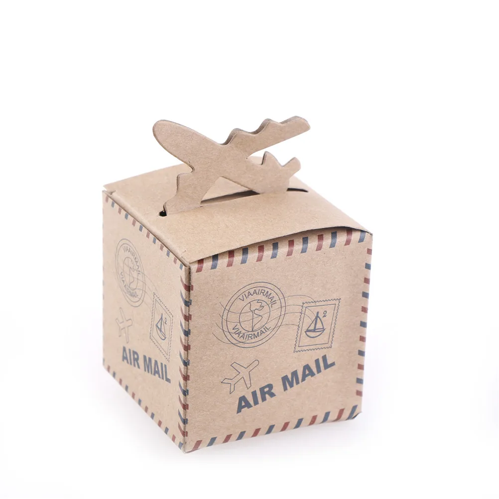 50 шт./компл. 6.3*6.3*6.3 см самолет Подарочная коробка конфет kraft Бумага свадебное путешествие тему украшения Подарки для гостей