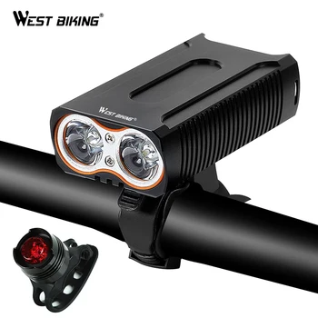 

WEST BIKING 2400 Lumens 2*T6 LED Bike Light With USB Rechargeable Battery Waterproof Cycling Front Lamp Headlight Taillight Kit