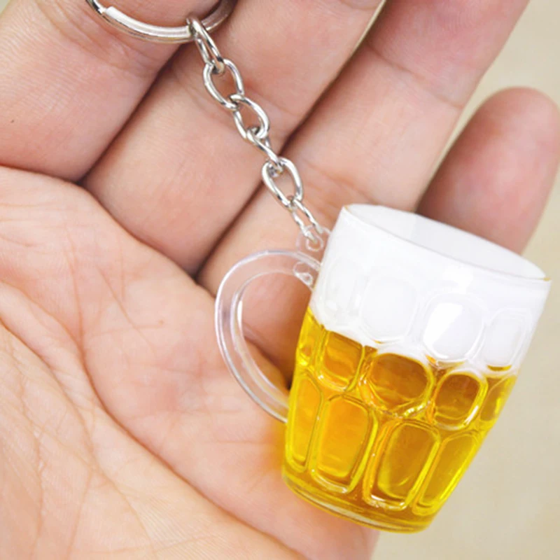 Qevila Hot Women Men Resin Beer Cups Simulation Food Handicraft Key Chain For Car Bag Key Rings Pendant Jewelr (8)