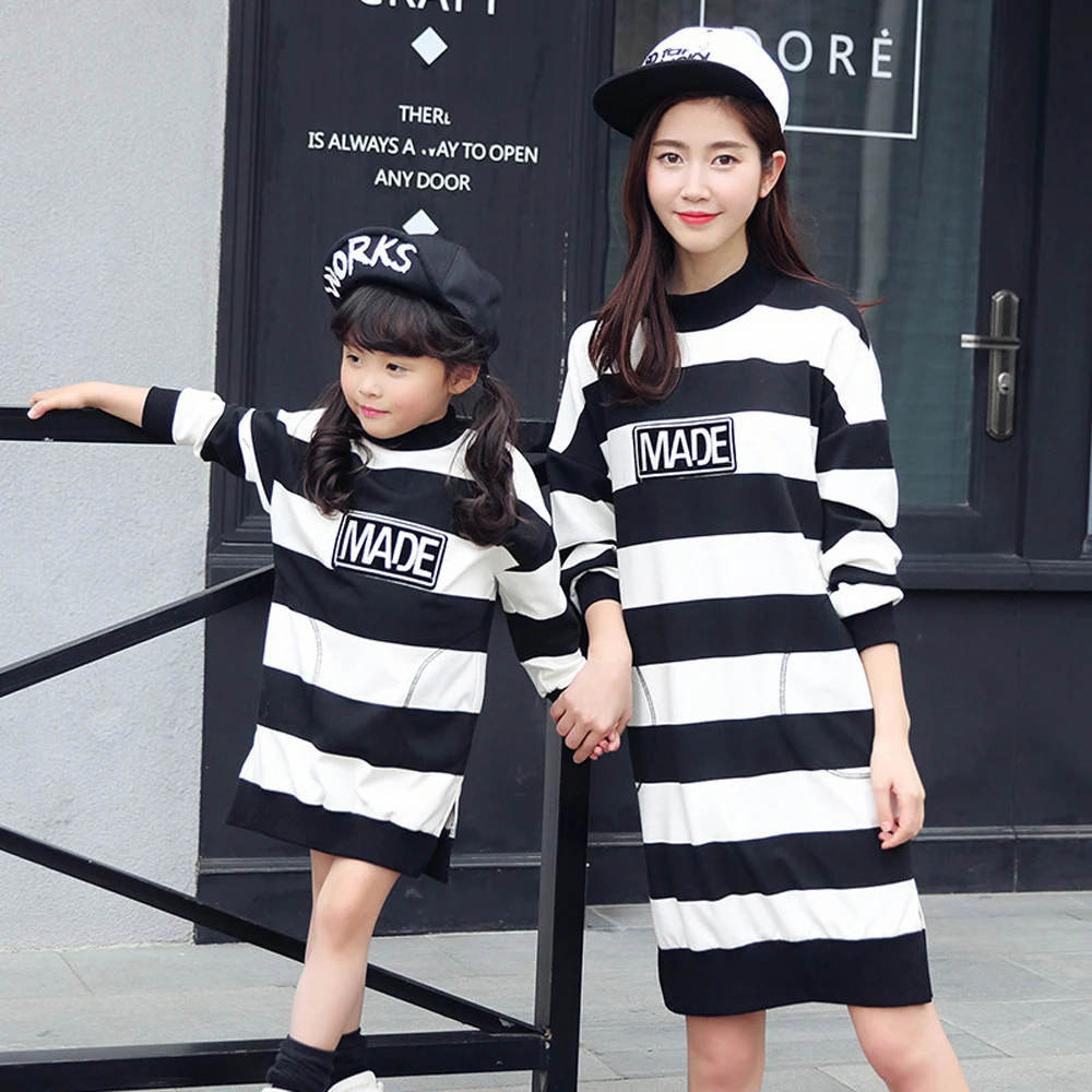 

1psc Family Dress Mother Daughter Autumn Long Sleeve Striped Family Look Matching Clothes Mom And Daughter Dress Family Clothing