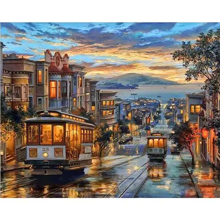 cioioil-W206 Retro bus painting by numbers calligraphy decorative acrylic drawing canvas picture 50x65cm