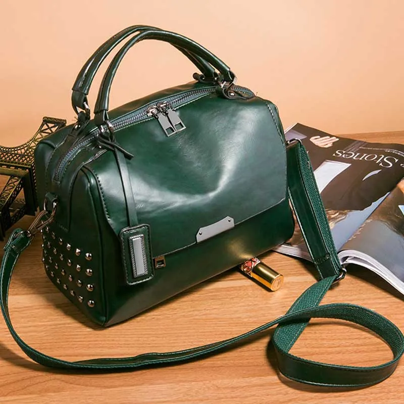 

hot sale bag women boston leather female handbag tote quality PU leather women messenger bag revit vintage lady shoulder bag