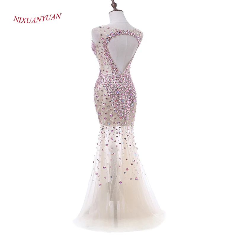 NIXUANYUAN Новинка года на заказ Роскошные с кристаллами для платья для выпускного Русалка Тюль прозрачные сексуальные вечерние платья Реальные vestidos de baile