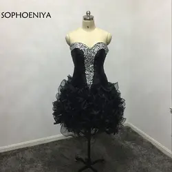Мода с открытыми плечами Черный коктейльные платья 2019 бисером серебряные cirtsals халат коктейльное платье Большие размеры