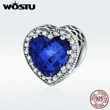 WOSTU 925 пробы Серебряный ослепительный сияющий в форме голубого сердца Шарм бусины подходят WST браслет ювелирные изделия DYC138