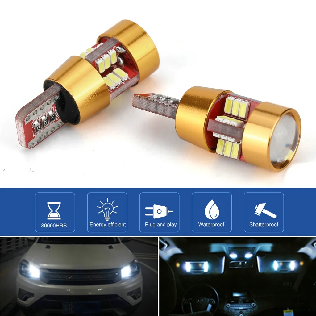 

2 Pieces Car T10 Wedge 4014 27-SMD LED License Plate Map Dome Lights Gold LED Light Bulbs For Cars Width Reading Panel Lights