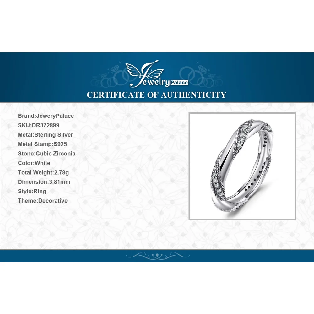 JewelryPalace 925 Sterling Silver Eternity Love Statement Stocking Ring Gifts For Women Anniversary Fashion Jewelry New Arrival